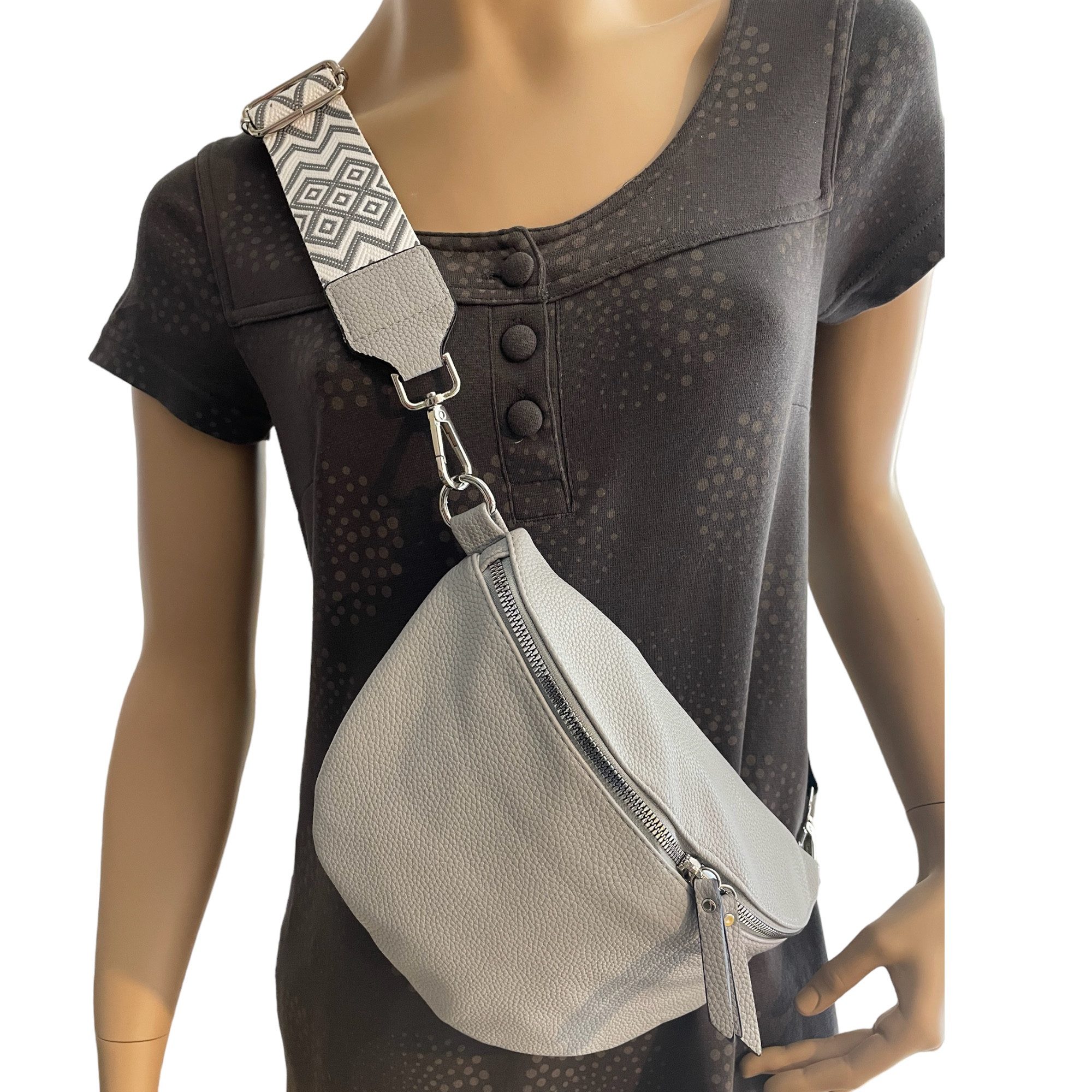 Taschen4life Umhängetasche moderne Bauchtasche Brusttasche Gürteltasche, CrossBody Bag, Bodybag Schultertasche, breiter Muster Stoffgurt/Umhängeband