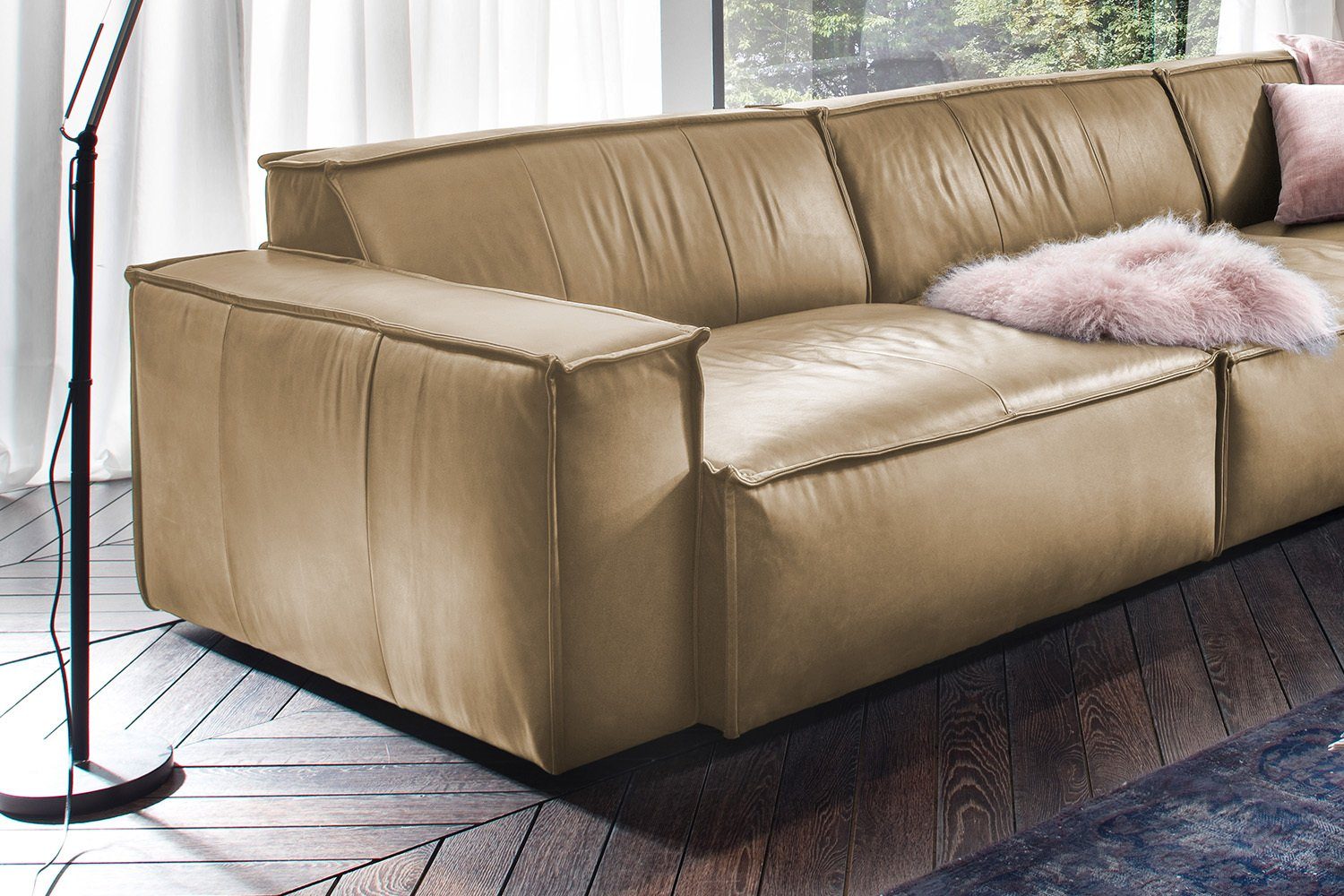 Leder verschiedene Sofa Farben sandbraun KAWOLA Riesensofa SAMU,