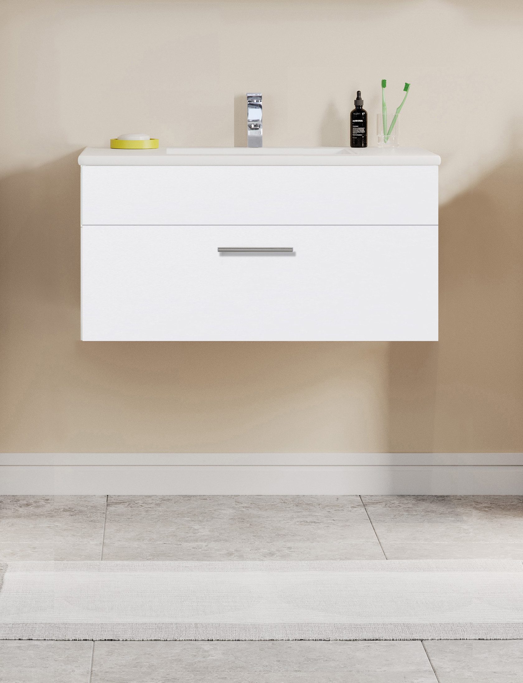 welltime Waschtisch Trento Light mit Keramik-Auflagebecken, 1 feste Blende und 1 Auszug, Breite: 81cm, Weiß – Bild 2 von 5