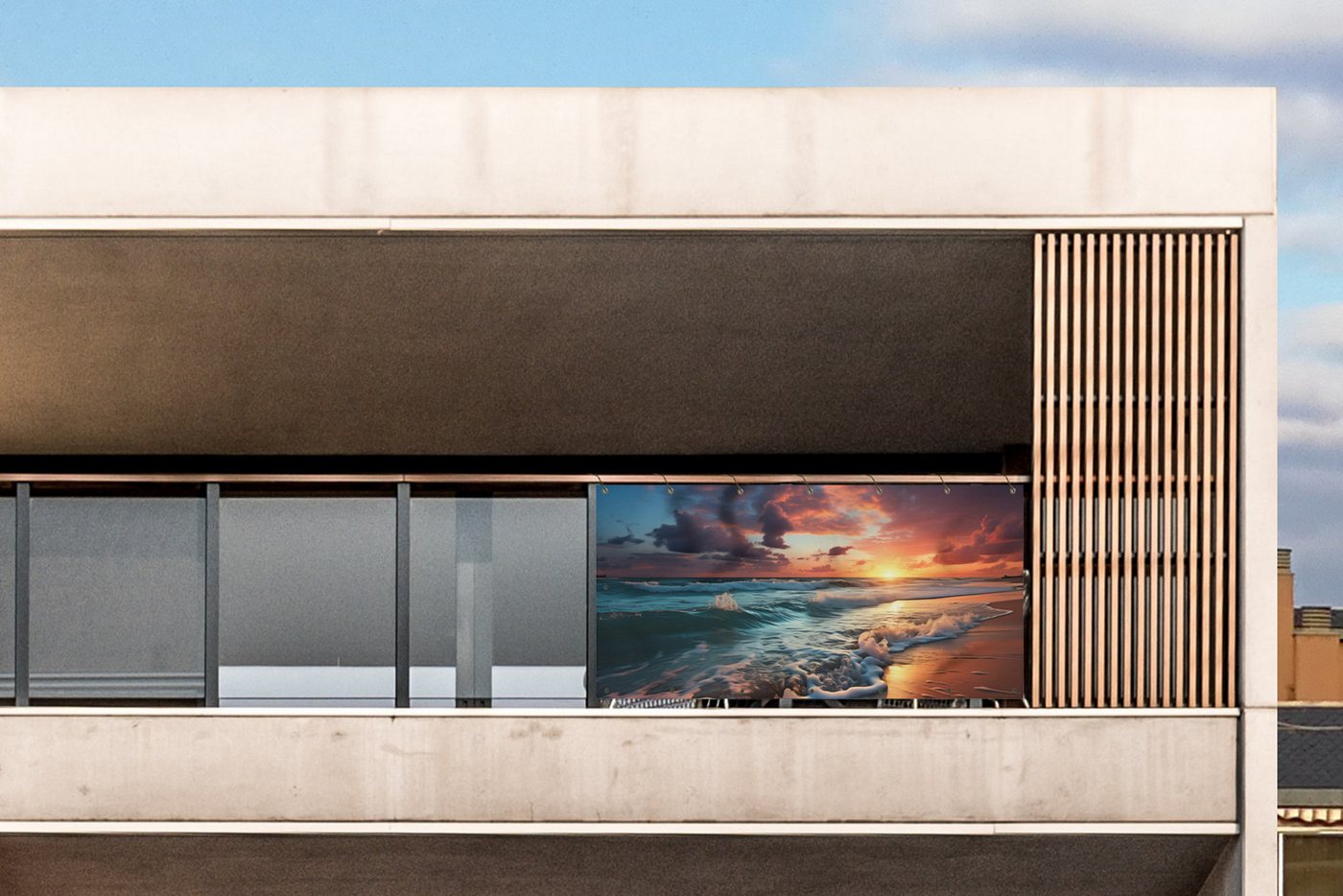 Thumbnail - MuchoWow Balkonsichtschutz Sonnenuntergang - Strand - Meer - Golfen (1-St) Balkon Sichtschutz 90x200, Windschutz für Zau...