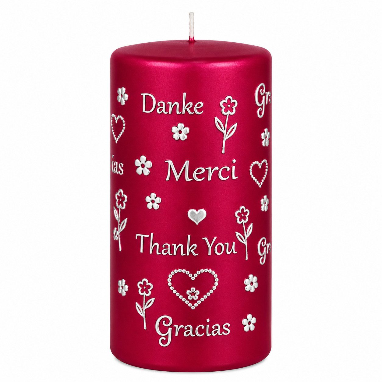 Kopschitz Kerzen Adventskerze Geburtstagskerze Xmas Red Matt "Merci" 13 x 7 cm