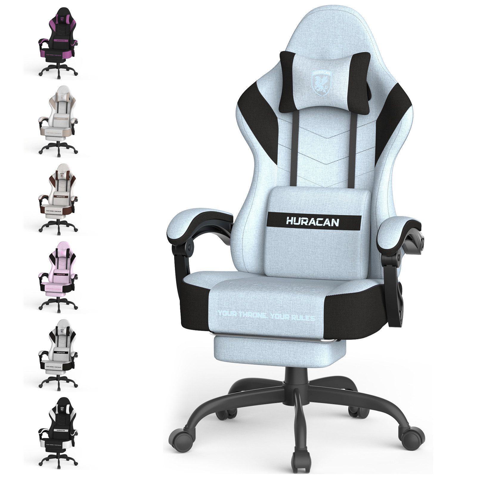 Huracan Gaming-Stuhl Gaming Sessel,PC Stuhl mit Kopfstütze,Lumbarstütze,Fußstütze (Ergonomischer Gaming-Stuhl,90°–135° Neigung), 360° Drehbarer,ergonomisch Gamer Stuhl