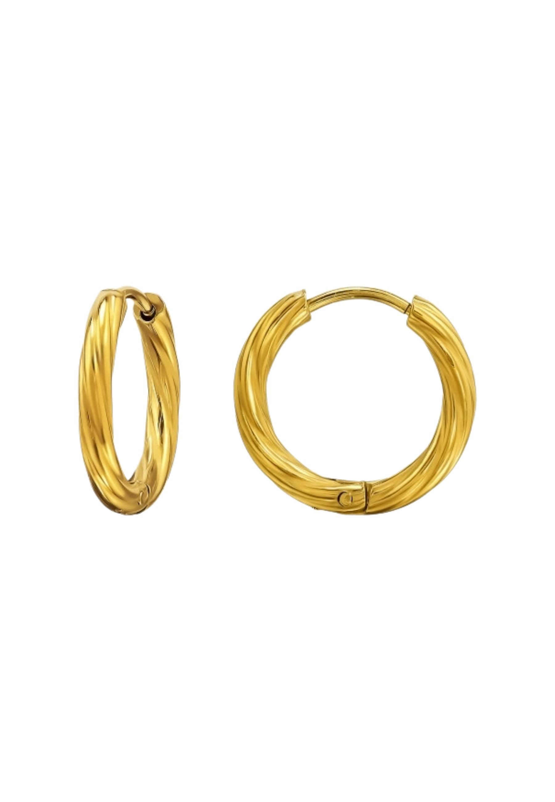 Diademita Paar Ohrstecker Goldfarbene Gedrehte Edelstahl-Huggie-Creolen (Set)