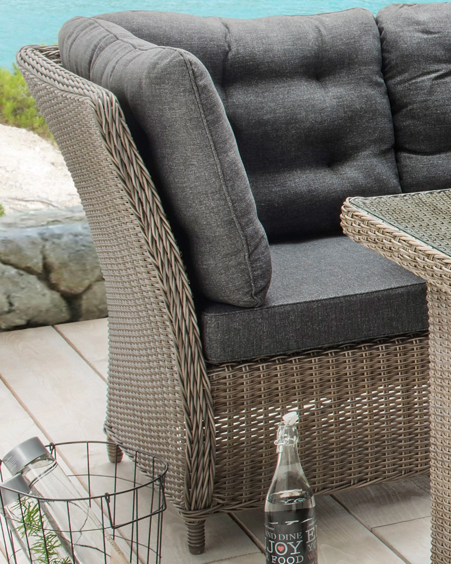 Destiny Garten-Essgruppe PALMA, (19-tlg., 2x Schenkel, 1x Eckmodul, 1x Singlemodul, 1x Tisch, inkl. Auflagen), Aluminium, Polyrattan