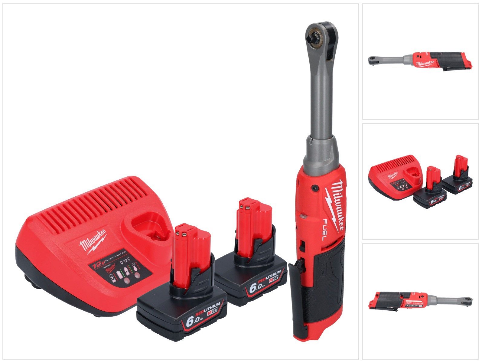 Milwaukee Umschaltknarre M12 FHIR14LR-602 Akku Ratsche 12 V 47 Nm 1/4" + 2x Akku 6,0 Ah + Lader
