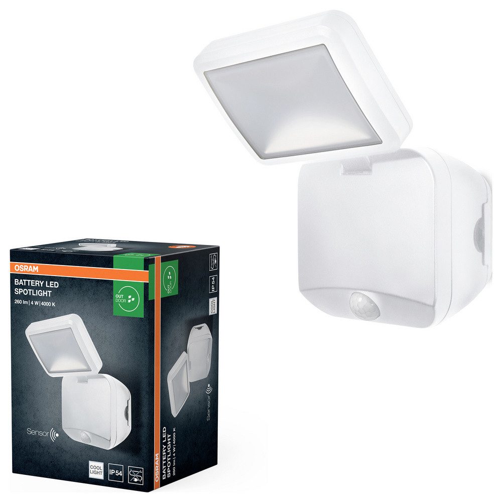 Osram LED Flutlichtstrahler OSRAM HOMELIGHTING Battery LED Spotlight Sensor 4W 4000K IP54 White 40