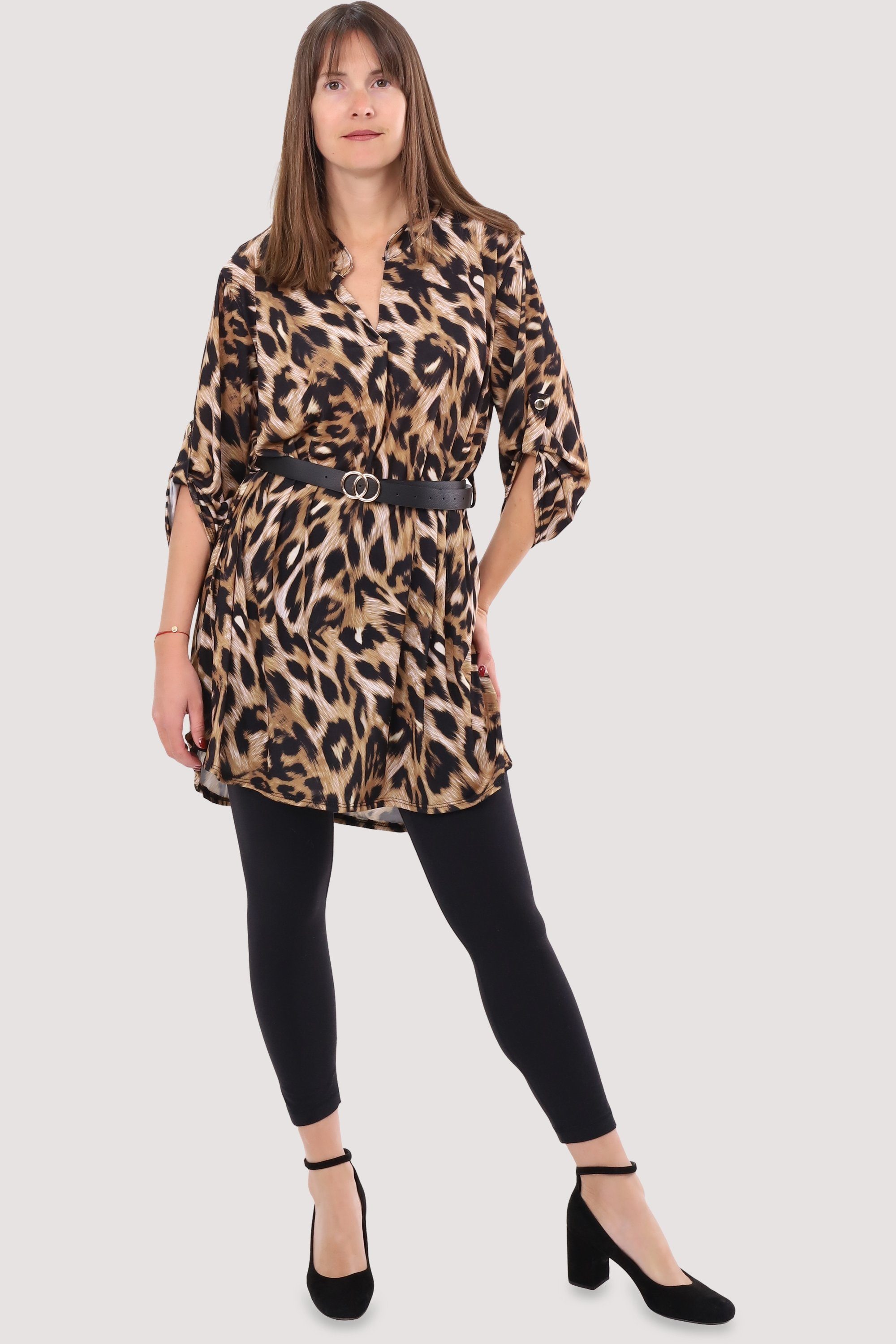 malito more than Animalprint 3 23203 Tunika fashion Gürtel Kleid Bluse Einheitsgröße Gepard mit Druckkleid