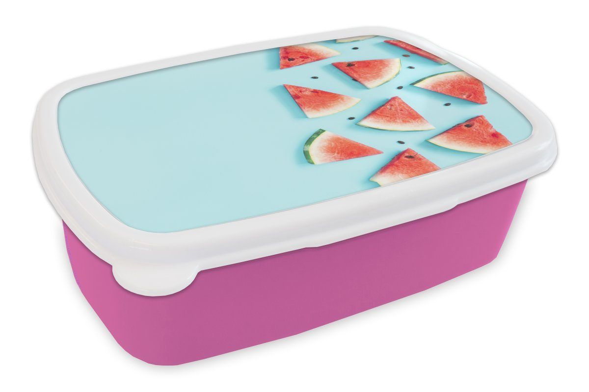 MuchoWow Lunchbox Wassermelone - Sommer - Blau, Kunststoff, (2-tlg), Brotbox für Erwachsene, Brotdose Kinder, Snackbox, Mädchen, Kunststoff rosa