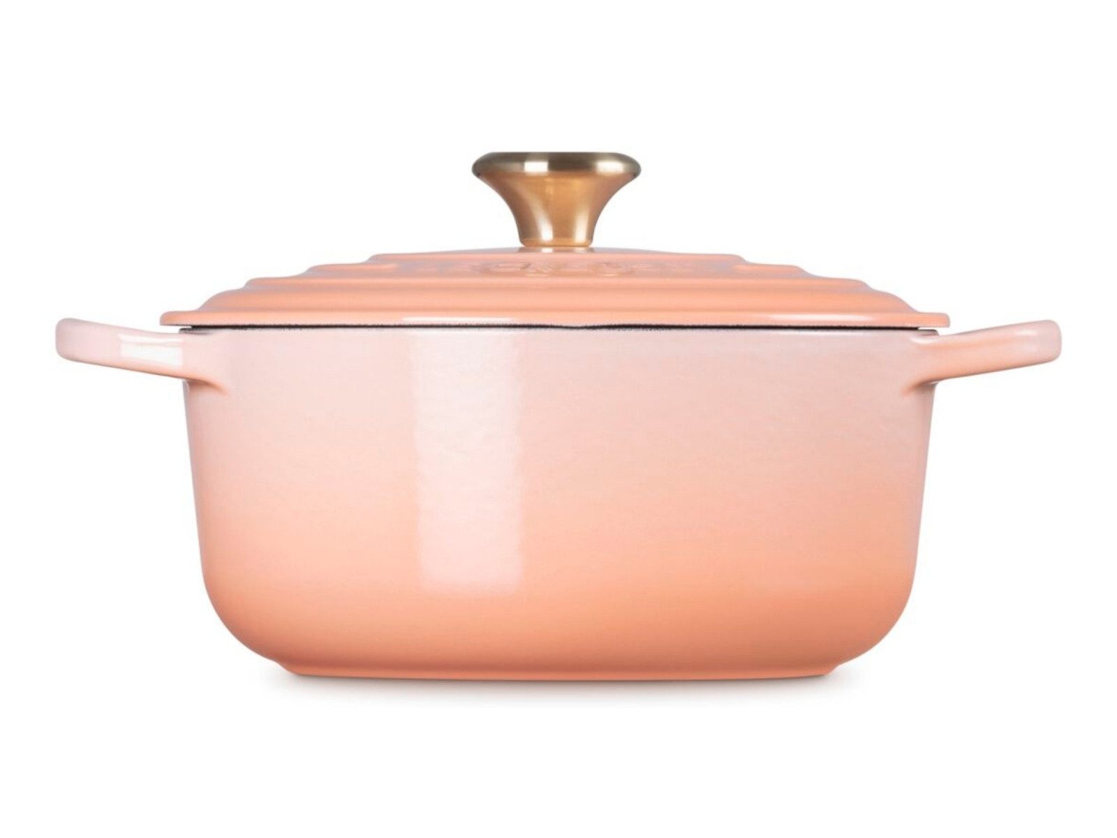 LE CREUSET Bräter Bräter Signature rund mit Goldknopf pêche 20cm, Emailliertes Gusseisen