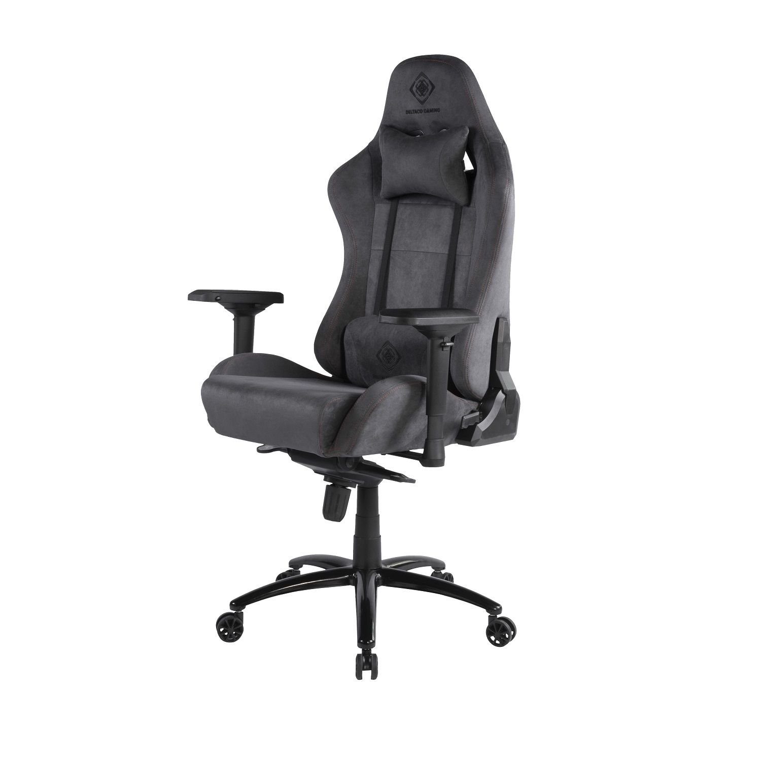 DELTACO Gaming-Stuhl DC440 Gaming-Stuhl Wildleder ergonomisch 5-Punkt hohe Rückenlehne (kein Set), inkl. 5 Jahre Herstellergarantie dunkelgrau