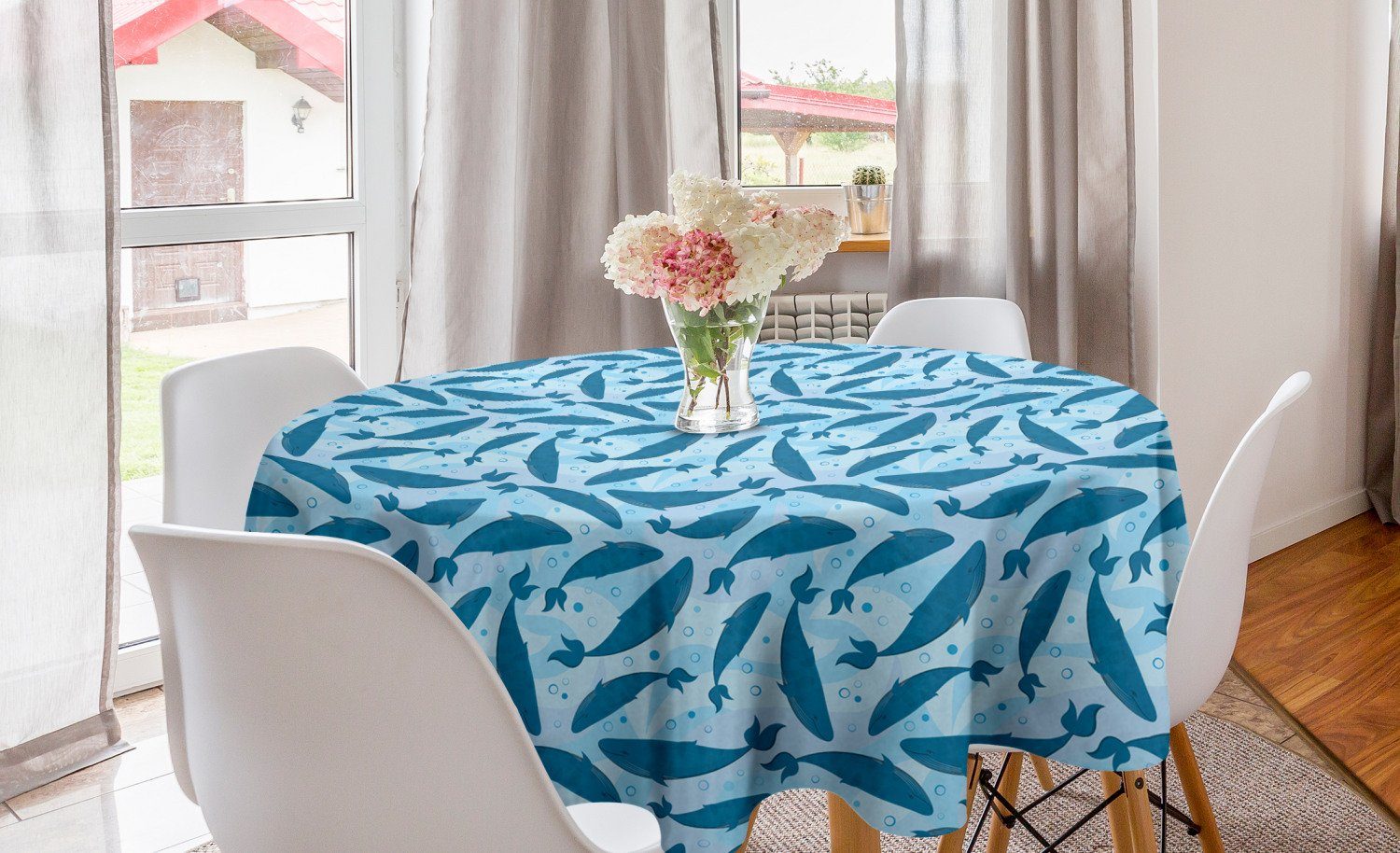 Abakuhaus Tischdecke Kreis Tischdecke Abdeckung für Esszimmer Küche Dekoration, Wal Big Blue Wassertiere