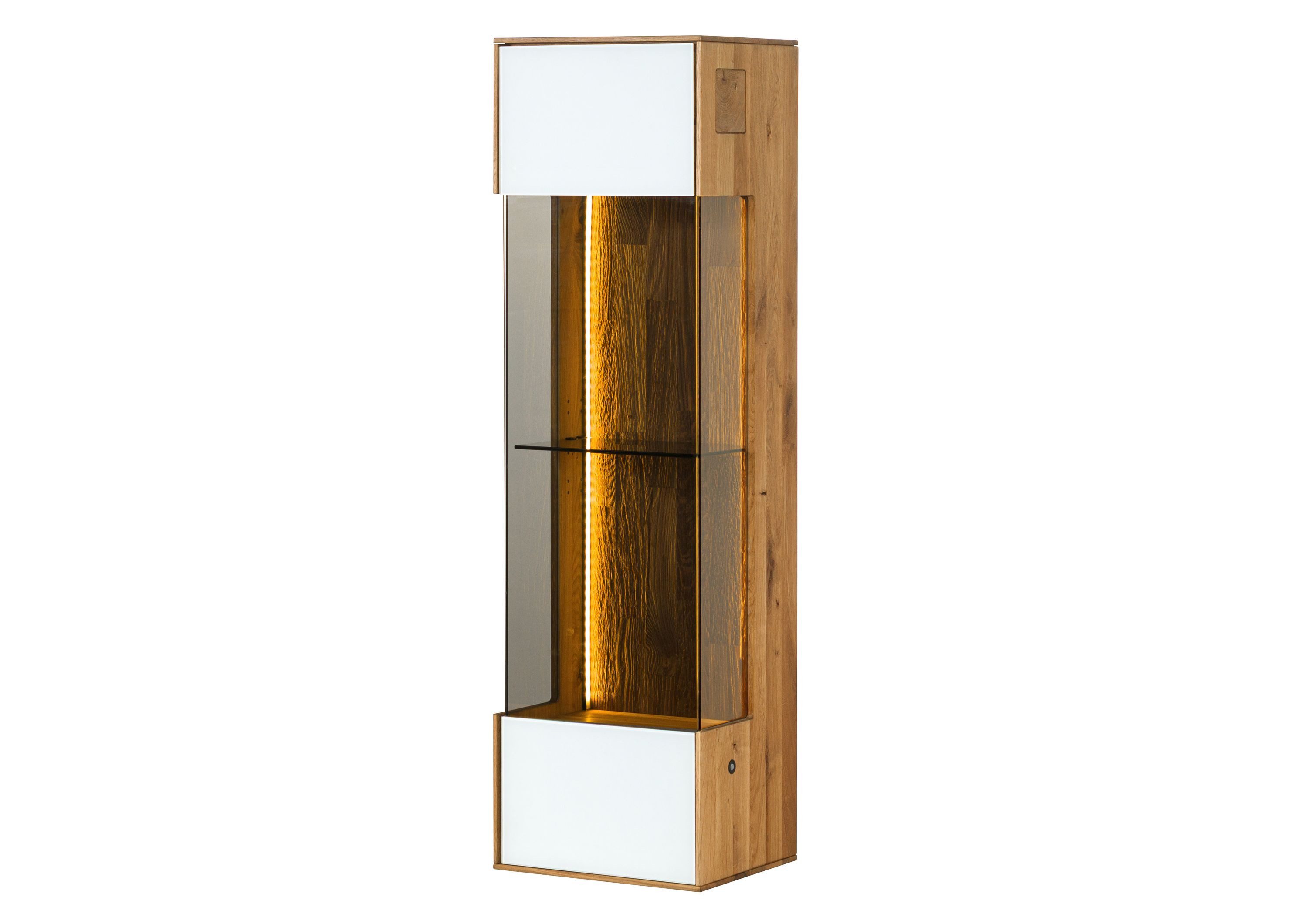 Massivmoebel24 Hängevitrine WIEN (Wildeiche 37x32x130 natur geölt / Glas weiß WIEN #132) Wildeiche 37x32x130 natur geölt / Glas weiß WIEN #132