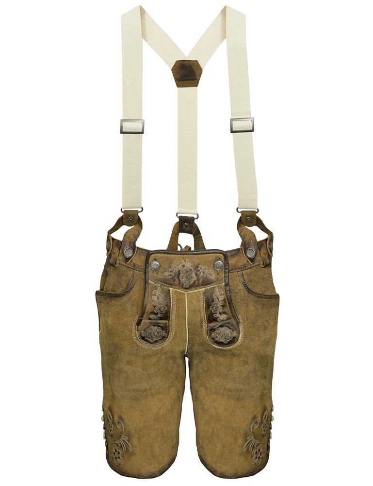 Maddox Trachtenlederhose "Kreuzberg" mit Hosenträgern - Antik Eiche, Kurze günstig online kaufen