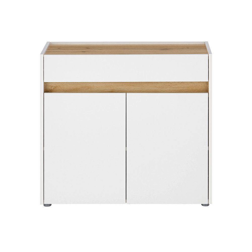 Lomadox Kommode CRISP-61, in weiß mit Wotan Eiche, ca. 80/70/40 cm