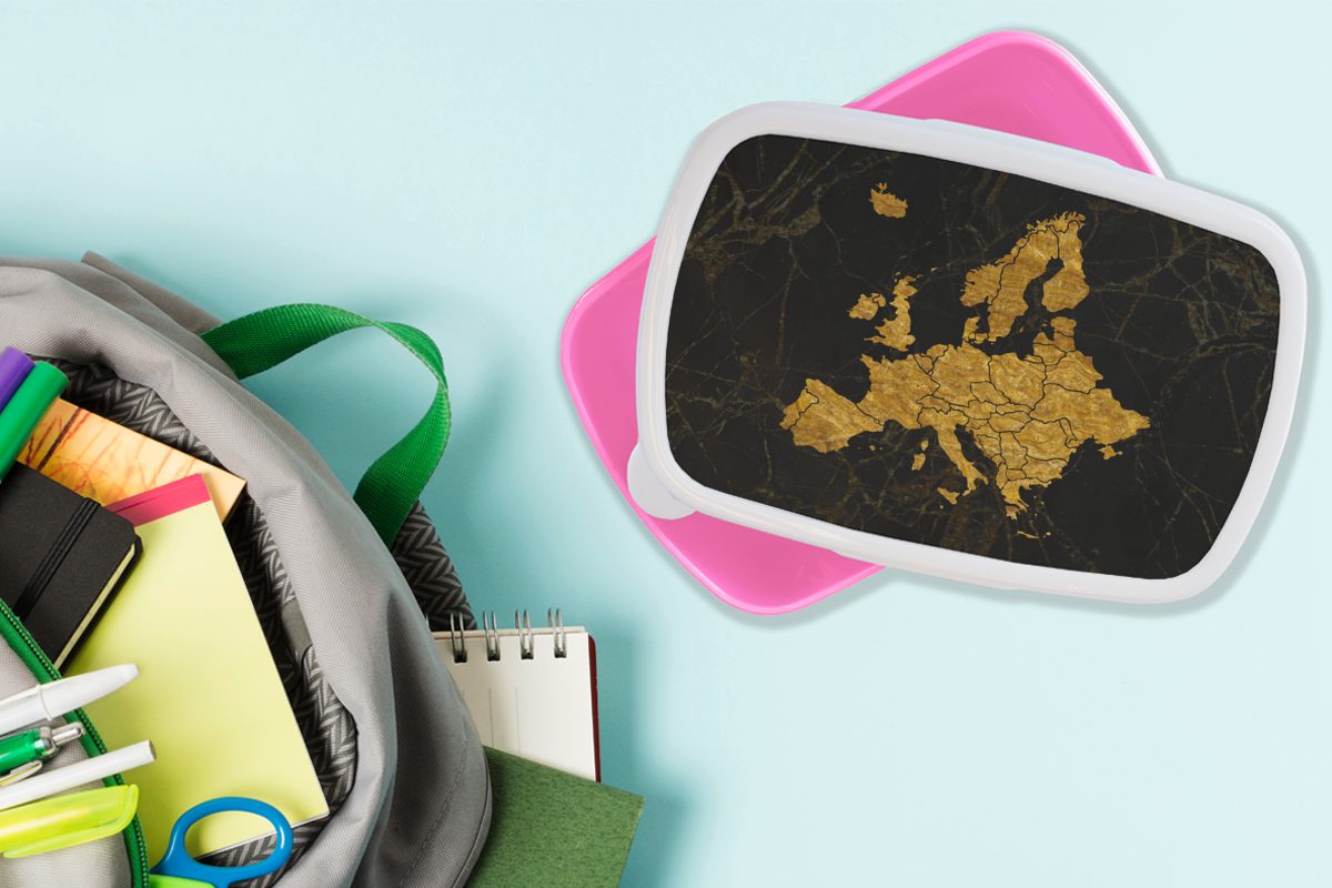 Snackbox, Kinder, Brotdose Lunchbox Brotbox Gold für - von Kunststoff Erwachsene, rosa - Karte Kunststoff, Europa Mädchen, Schwarz, (2-tlg), MuchoWow