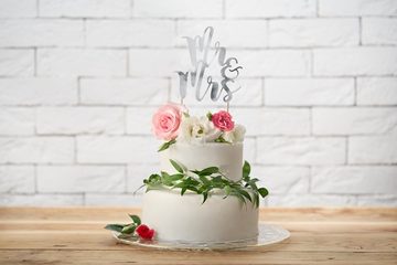 partydeco Einweggeschirr-Set Cake Topper - Mr & Mrs - 25,5cm, Holz,Pappe
