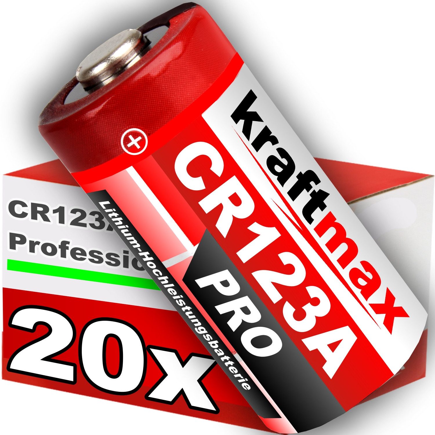 kraftmax 20er Pack CR123 / CR123A Lithium Hochleistungs- Batterie Batterie, (1 St)