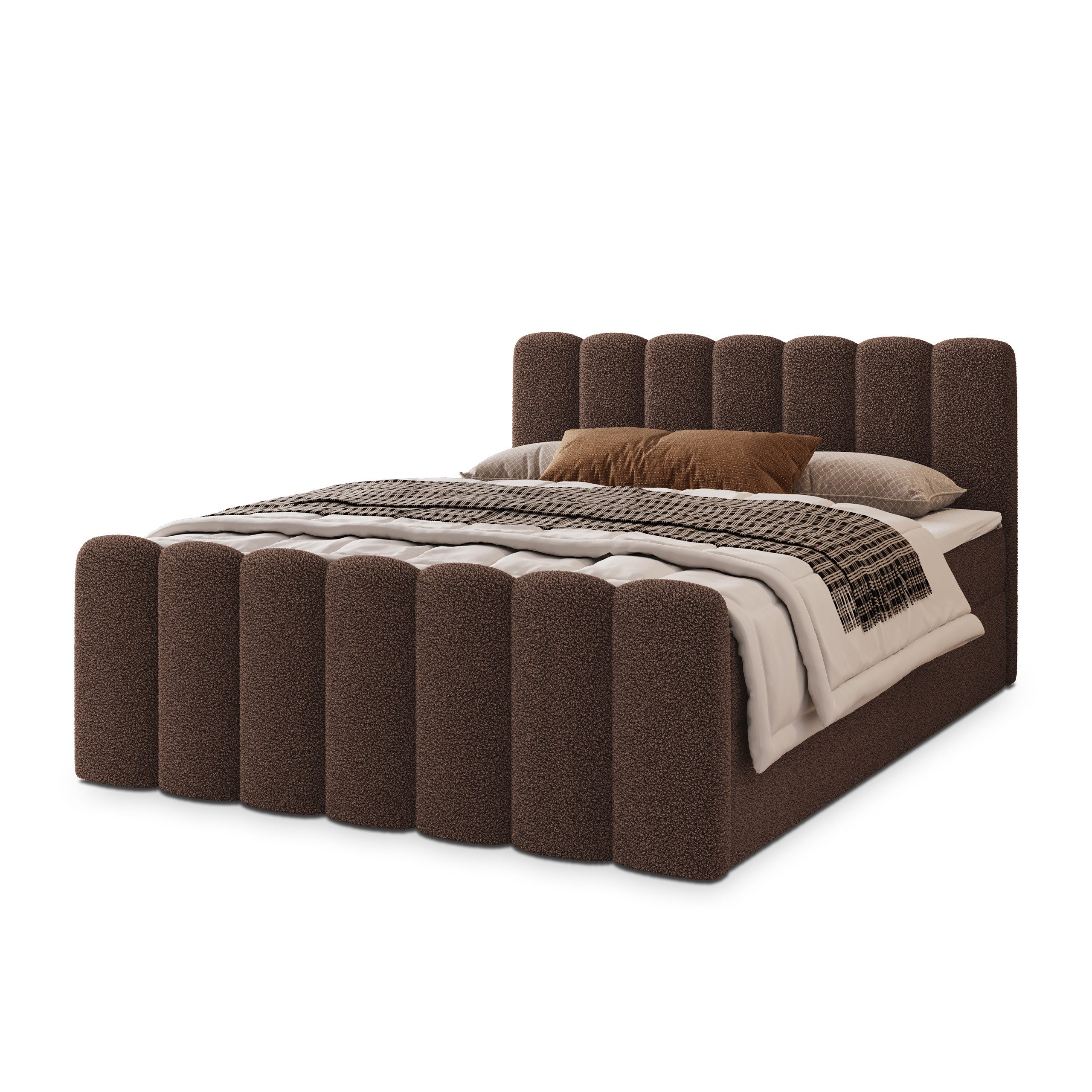 Masseno Boxbett CELLA 140x200 cm mit Bonell Matratze und Topper, Doppelbett, Polsterbett mit Kopfteil, Boxspringbett