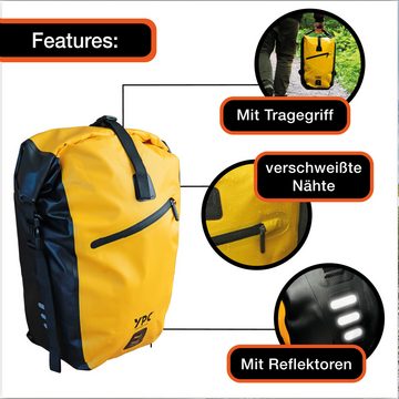 YPC Fahrradtasche "Traveller" Fahrradtasche für Gepäckträger XL, 27L, 55x35x20cm, Tragegriff, verschweißte Nähte, Reflektoren, praktisch, stabil