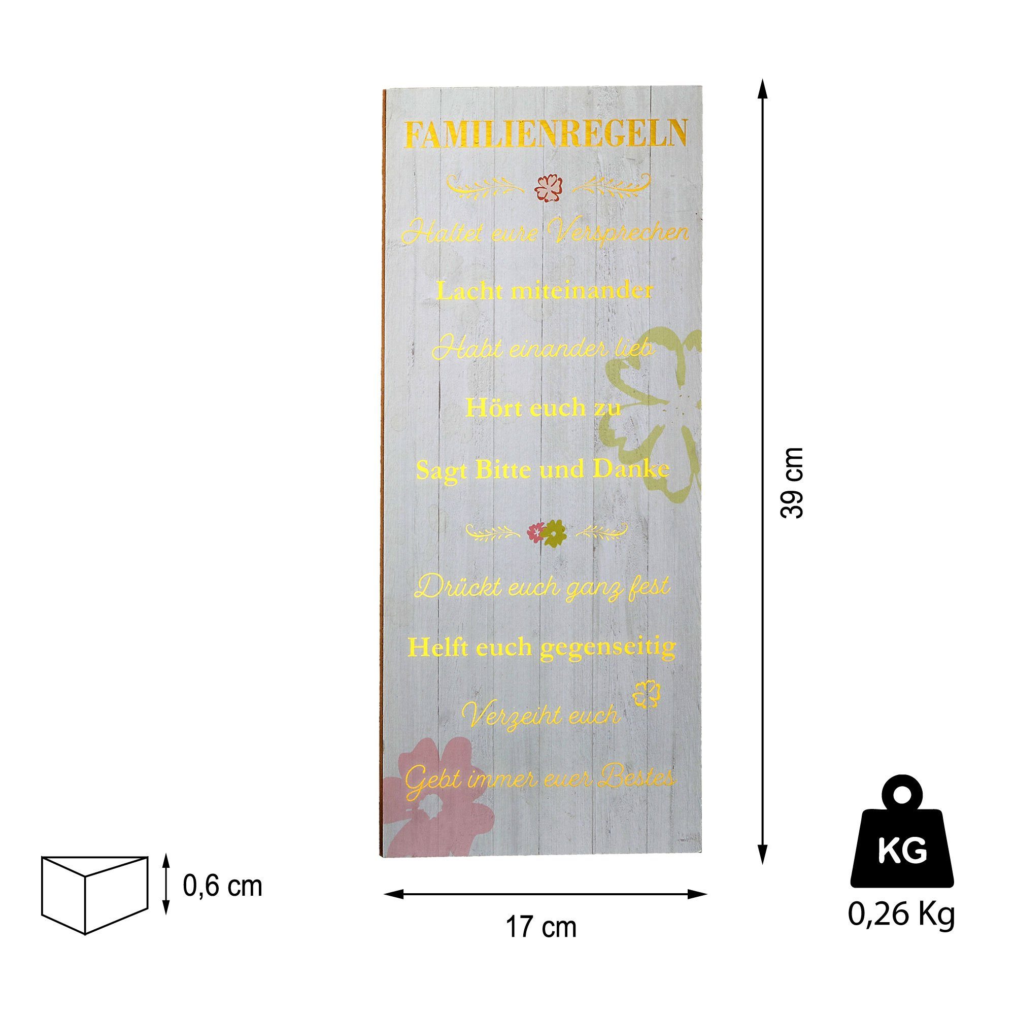 CEPEWA Kunstdruck Plankenschild Wandbild Gold Familienregeln, günstig online kaufen