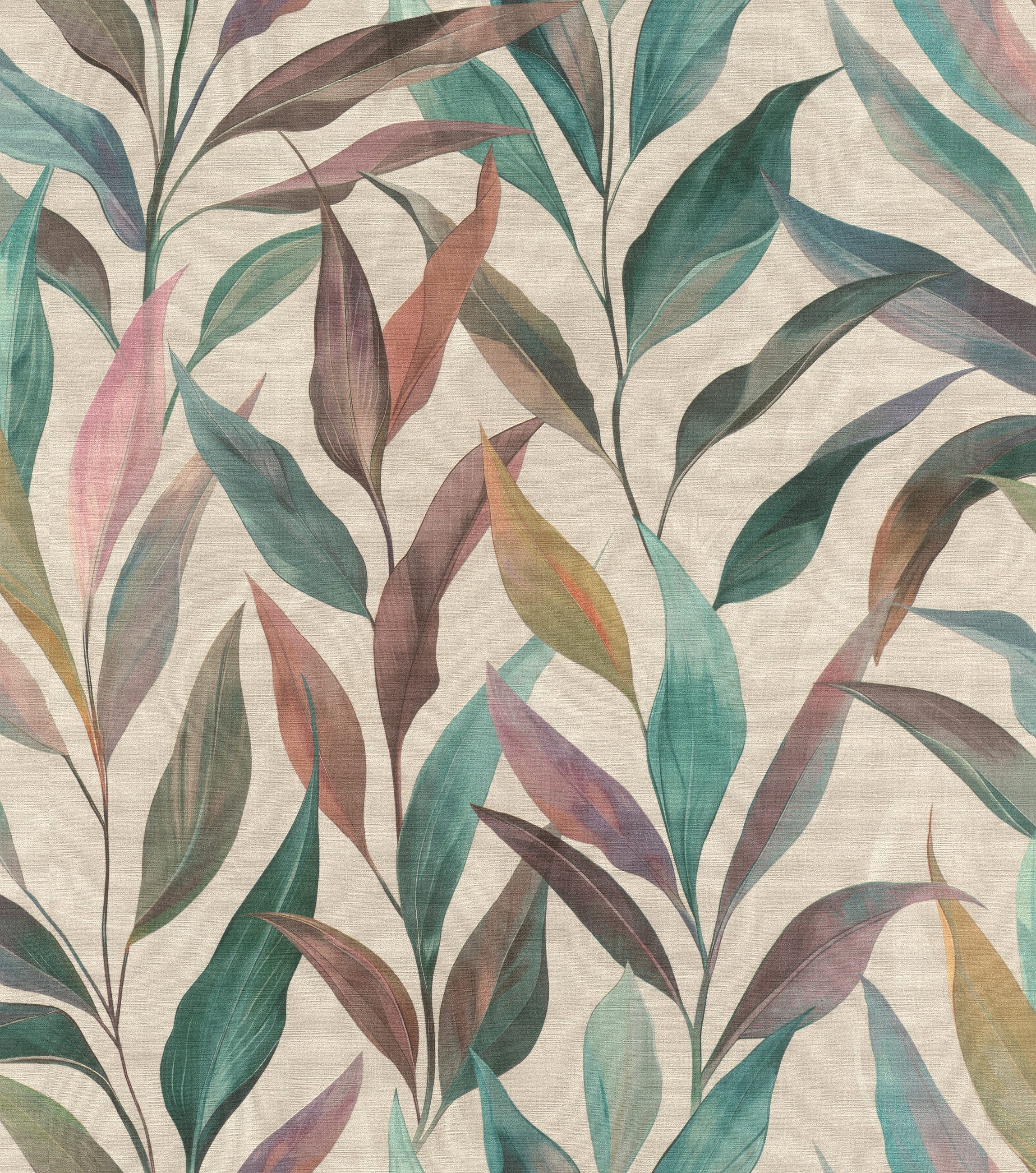Rasch Vliestapete Fiesta - Selbstklebende Tapete Blätter von tesa® x rasch®, strukturiert, floral, botanisch, (1 Rolle, 1 St), selbstklebend, 6,00m x 0,53m