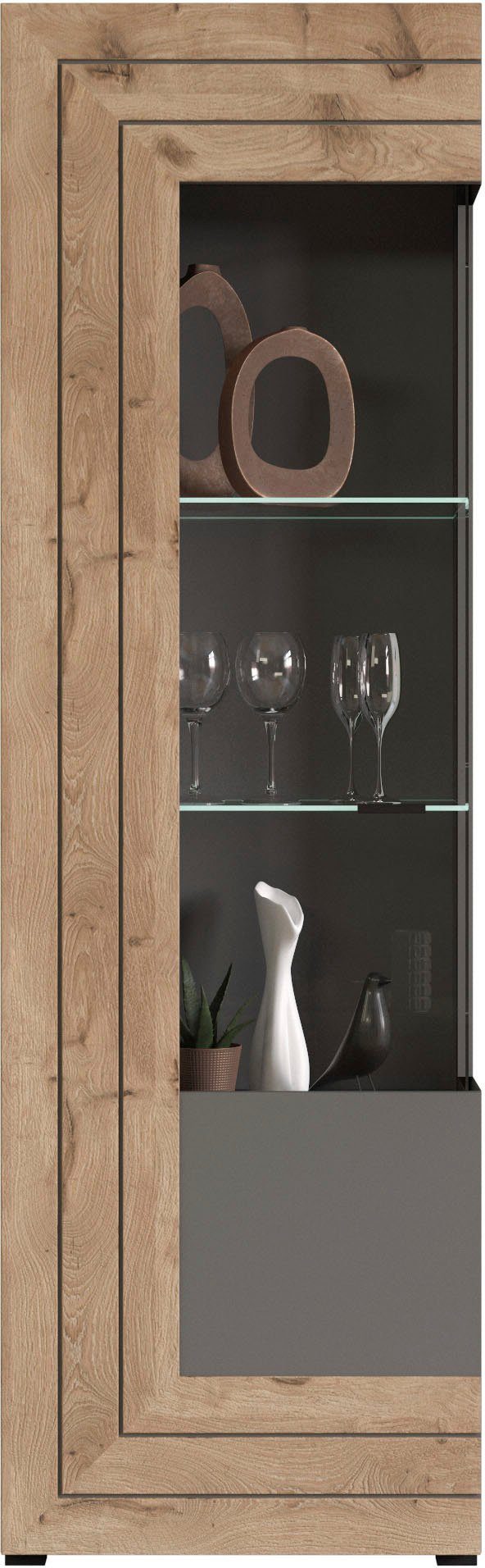 Home affaire Vitrine Aalborg, Höhe 194 cm, 1 Glastür, 2 Glaseinlegeböden, Metallgriffe Vitrinenschrank, Hochschrank, Stauraumschrank, Wohnmöbel, Wohnzimmer