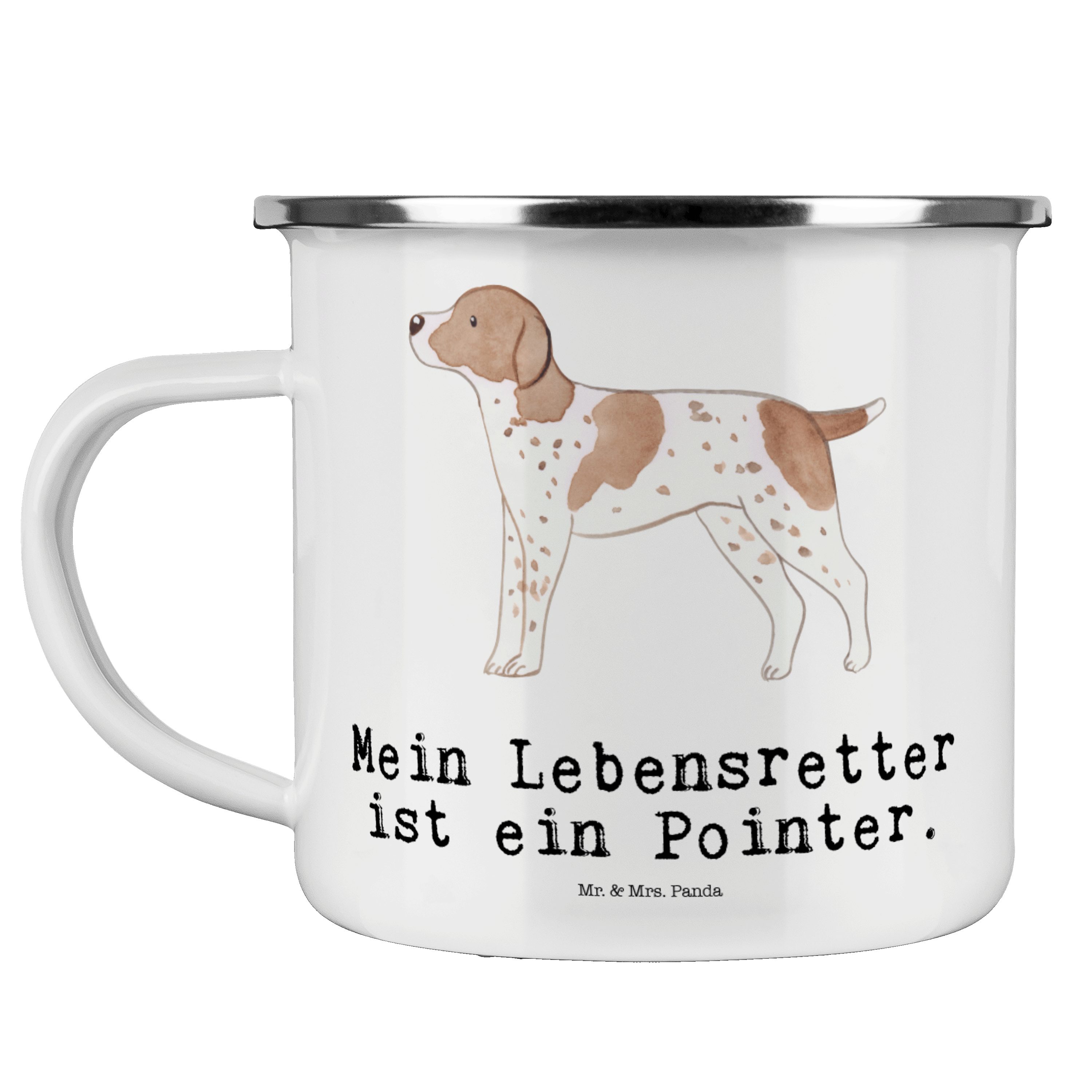 Mr. & Mrs. Panda Becher Pointer Lebensretter - Weiß - Geschenk, Hundebesitzer, Schenken, Emai, Emaille