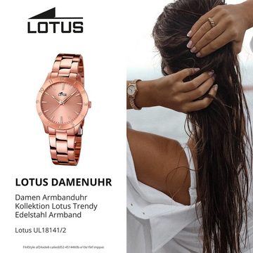 Lotus Quarzuhr Lotus Damen Uhr Fashion L18141/2, Damen Armbanduhr rund, Edelstahlarmband kupfer