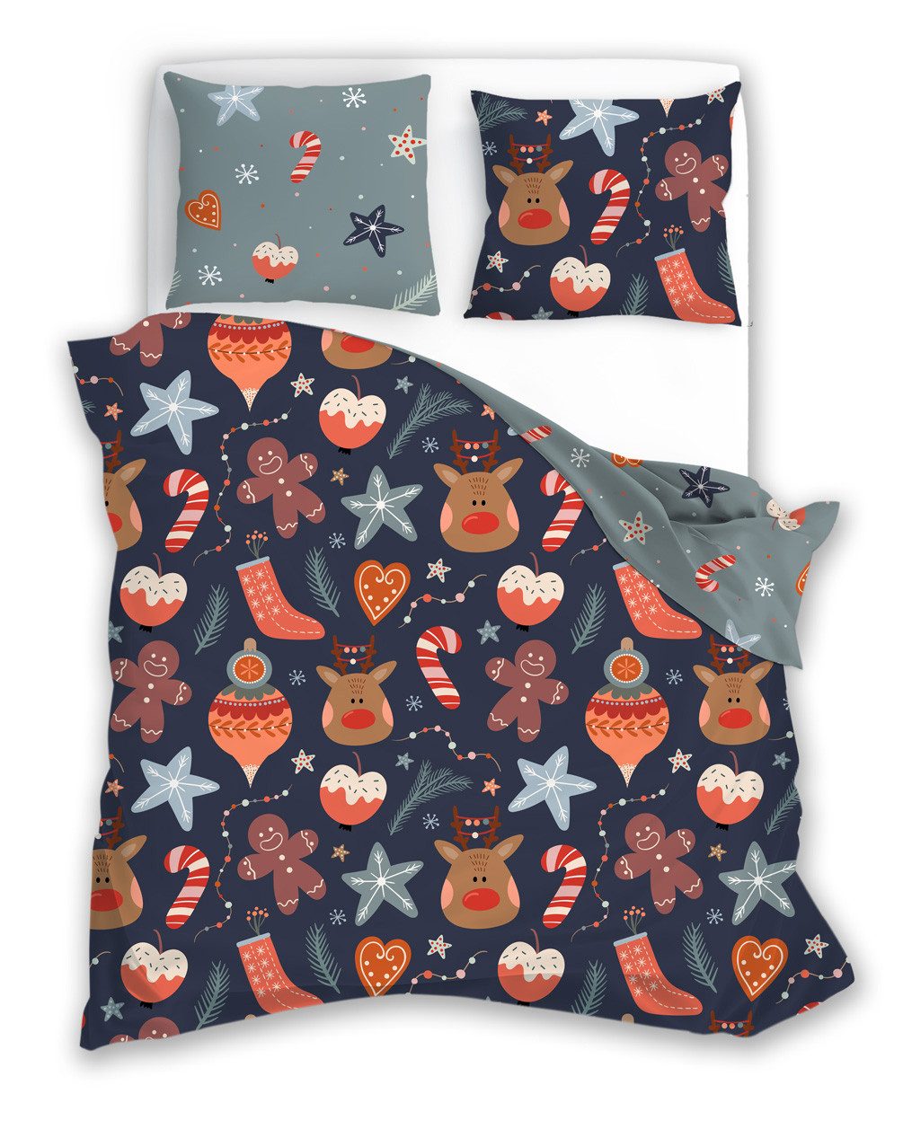 texpot Bettwäsche Weihnachten Winter Wendebettwäsche Garnitur, 100% Baumwolle, 2 teilig