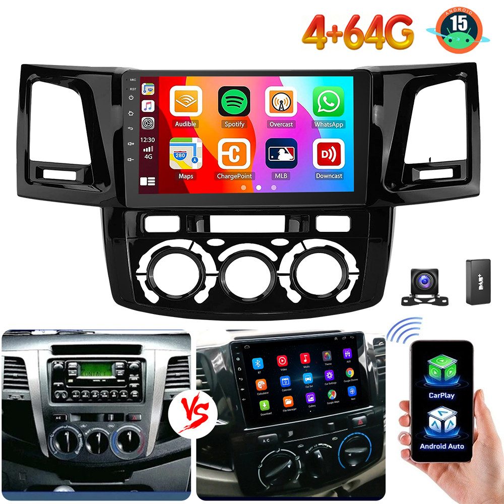 ESSGOO DAB+ Für Toyota Hilux 2005-14 Android15 CarPlay Autoradio GPS Navi RDS Autoradio (RDS, 4+64GB(optional), FM, AM, DAB+ (optional), Carplay Android Auto Bluetooth EQ USB GPS Navi WIFI Touchscreen)