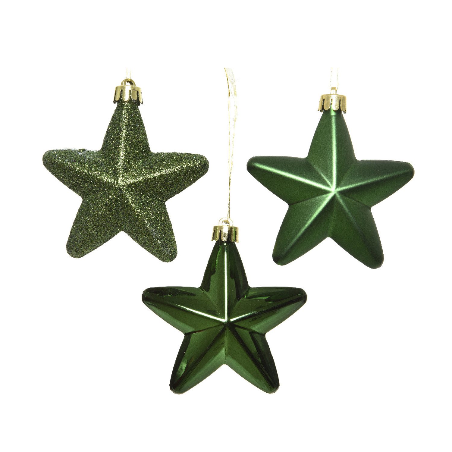 MARELIDA Christbaumschmuck Weihnachtsbaumschmuck Sterne bruchfest glänzend glitzernd grün 6St.