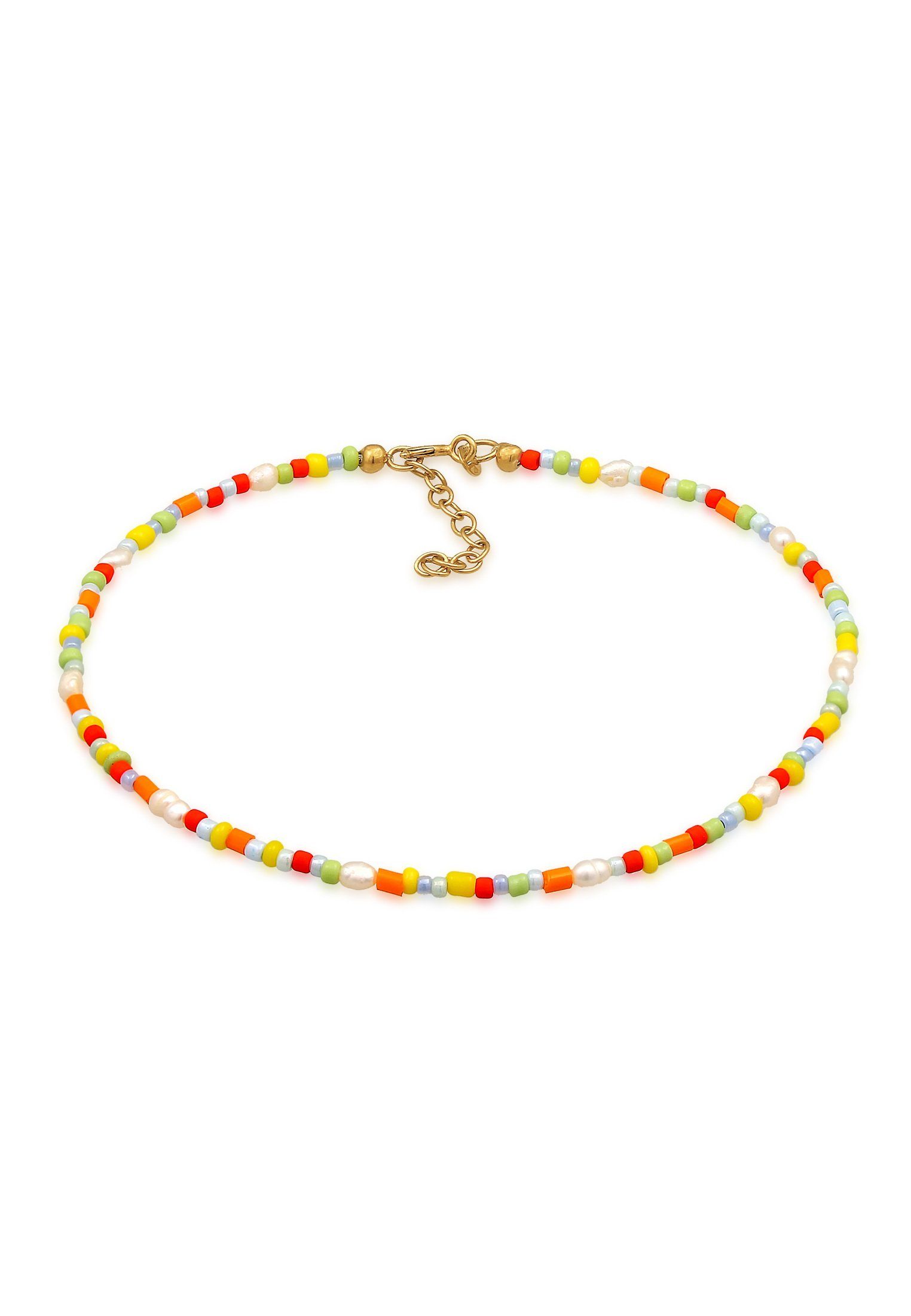 Elli Fußkette Süßwasser-Zuchtperlen Glas Beads Bunt 925 Silber