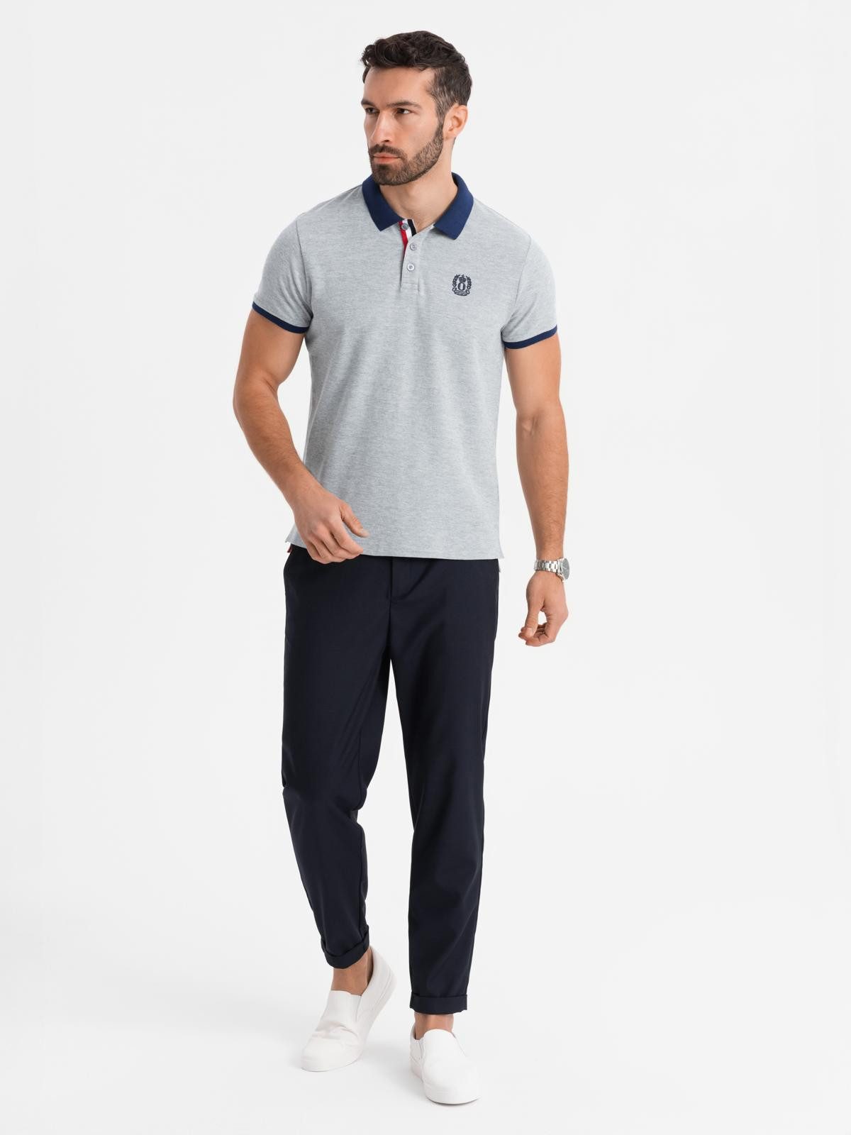 OMBRE Poloshirt Herren-Poloshirt mit farbigen Akzenten Dreifarbige Paspel mit Knöpfen