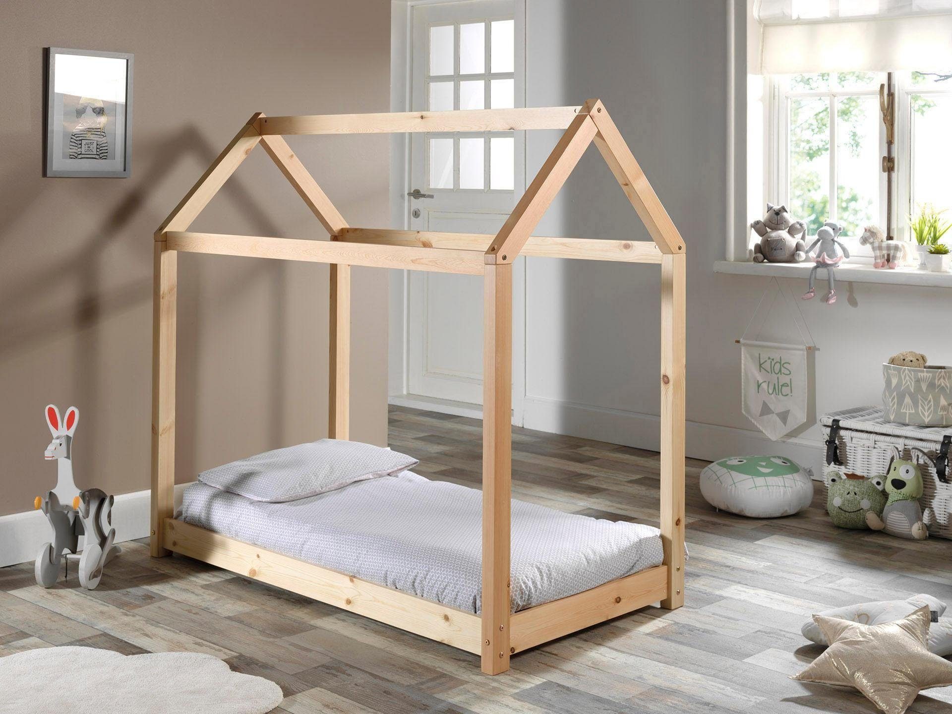 Vipack Kinderbett Cabane, Hausbett Kiefer massiv natur