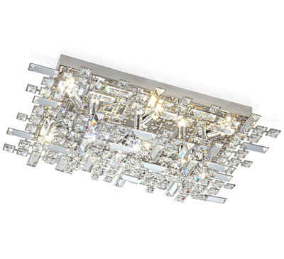 Lewima Deckenleuchte Design Deckenlampe Glas Kristall Silber, 62x40x12cm 9xG9 LED wechselbar Lichtfarbe und Stärke beliebig, Warmweiß/Kaltweiß möglich, K9 glitzernd funkelnde Glaskristalle - absolute Brillanz