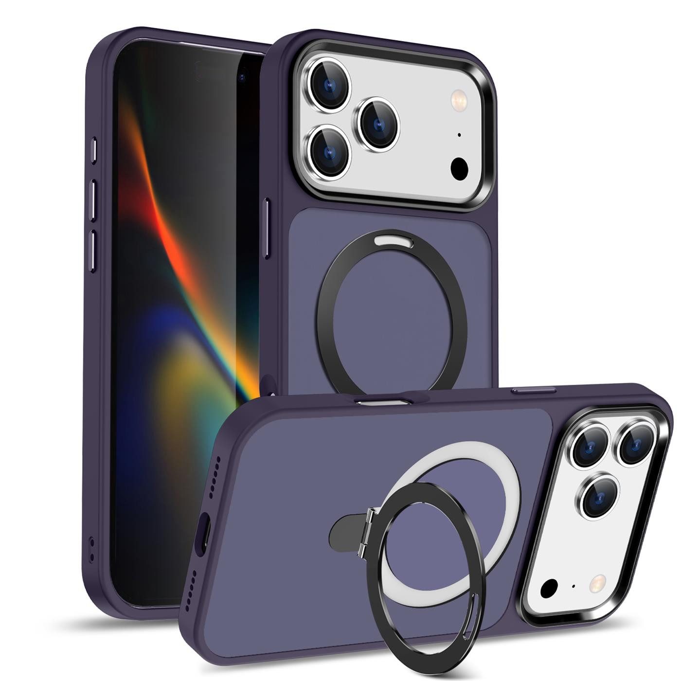 CoolGadget Handyhülle Hybrid Luxury Handy Case für iPhone 17 Pro 6,3 Zoll, Hülle Massiv Metallring aufklappbar Schutzhülle für Magsafe Zubehör