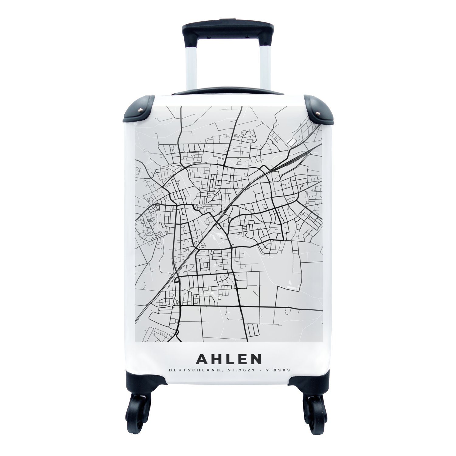 MuchoWow Handgepäckkoffer Karte - Deutschland - Ahlen - Stadtplan, 4 Rollen, Reisetasche mit rollen, Handgepäck für Ferien, Trolley, Reisekoffer