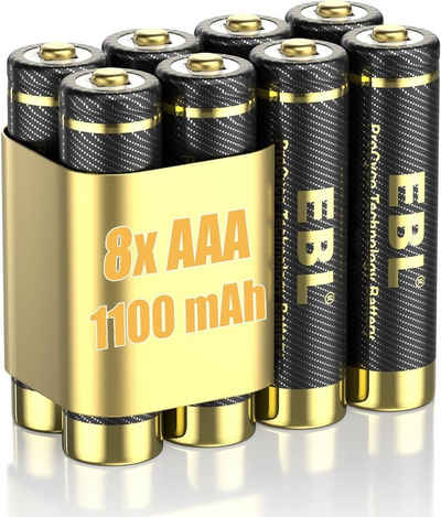 EBL AAA Akku Pro Version 8 Stück - wiederaufladbare AAA Batterien 1100mAh Akku 1100 mAh (1,2 V)