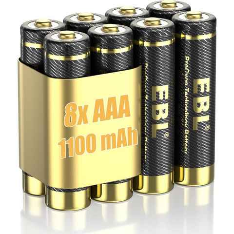 EBL AAA Akku Pro Version 8 Stück - wiederaufladbare AAA Batterien 1100mAh Akku 1100 mAh (1,2 V)