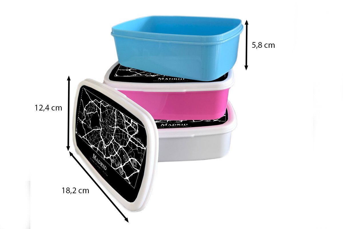 - Kunststoff Brotbox Brotdose - Kunststoff, Madrid MuchoWow Snackbox, für Kinder, Mädchen, Karte (2-tlg), Erwachsene, Lunchbox rosa Stadtplan,