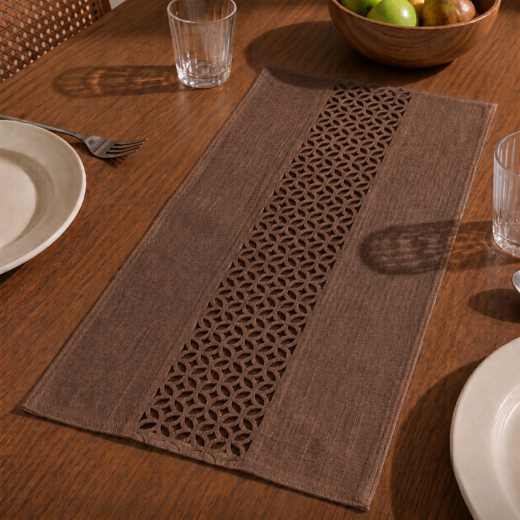 matches21 HOME & HOBBY Tischdecke Moderner Tischläufer braun Leinen-Optik 90 x 40 cm schmal (1-tlg), Lange waschbare Tischdecke rechteckig