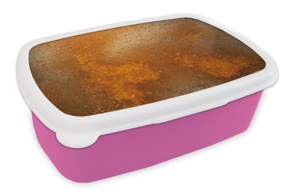 MuchoWow Lunchbox Metall - Rost - Orange - Vintage - Industriell, Kunststoff, (2-tlg), Brotbox für Erwachsene, Brotdose Kinder, Snackbox, Mädchen, Kunststoff rosa