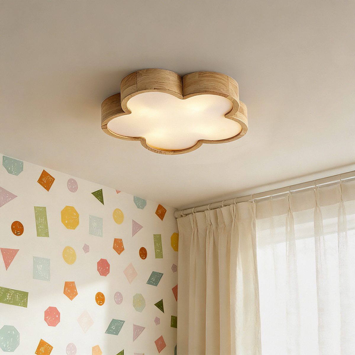 Qazqa Deckenleuchte Lucille, ohne Leuchtmittel, E27, Braun, Für Kinder, Holz, 4-flammig