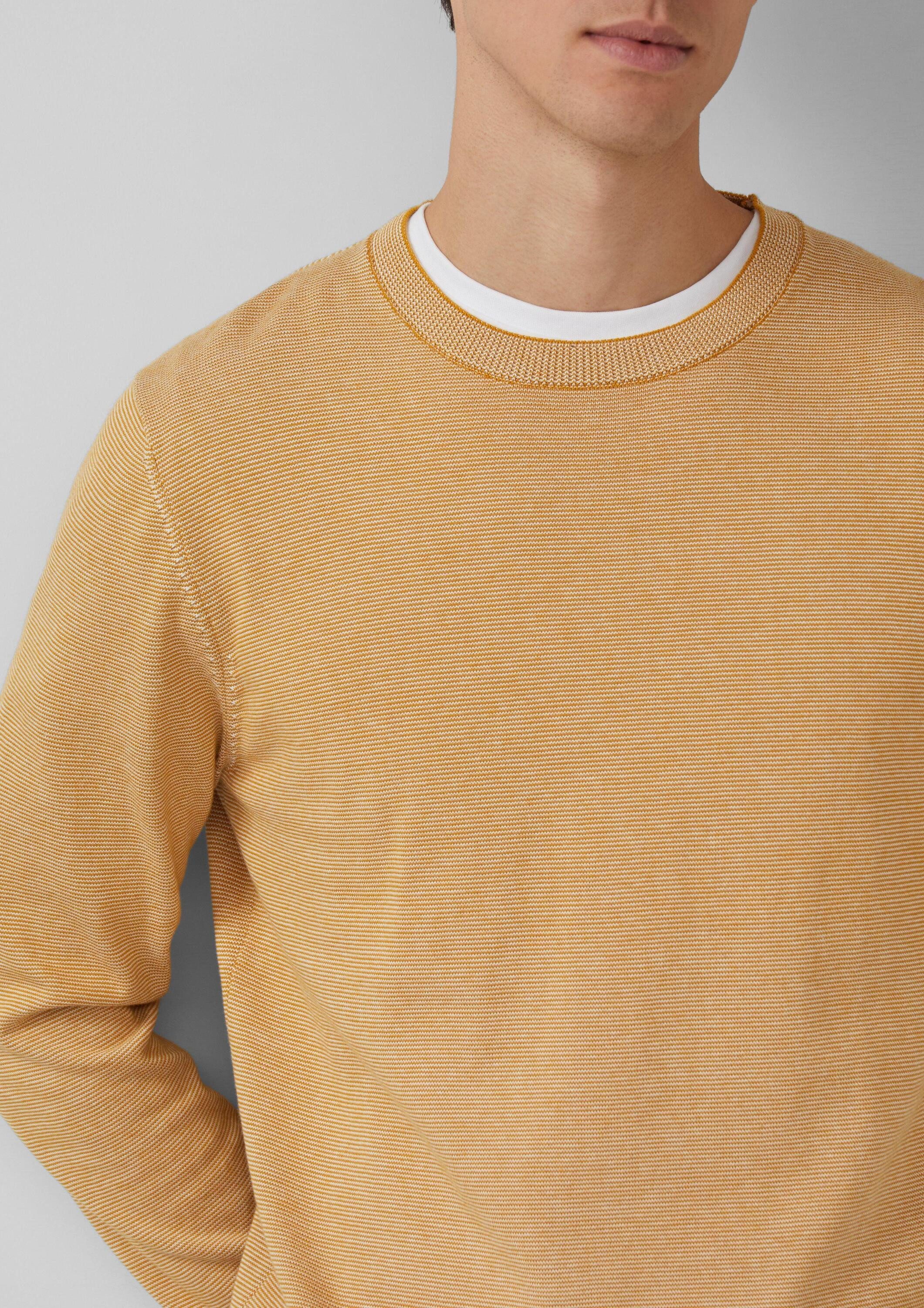 s.Oliver Sweatshirt Strickpullover Fein gestreifter Pullover mit Crew Neck und abgesetzten Bündchen