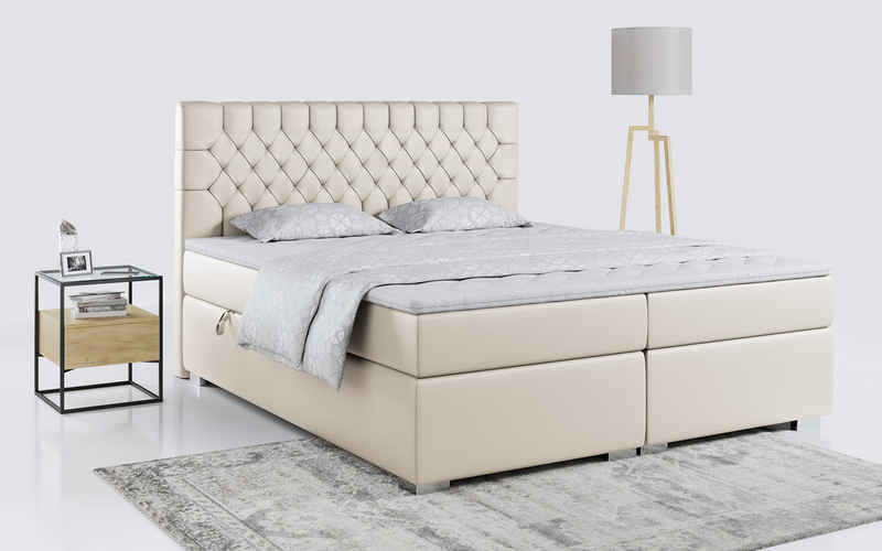 MKS MÖBEL Boxspringbett PERA, Doppelbett mit Multipocket-Matratze- Polsterbett mit Kopfstütze