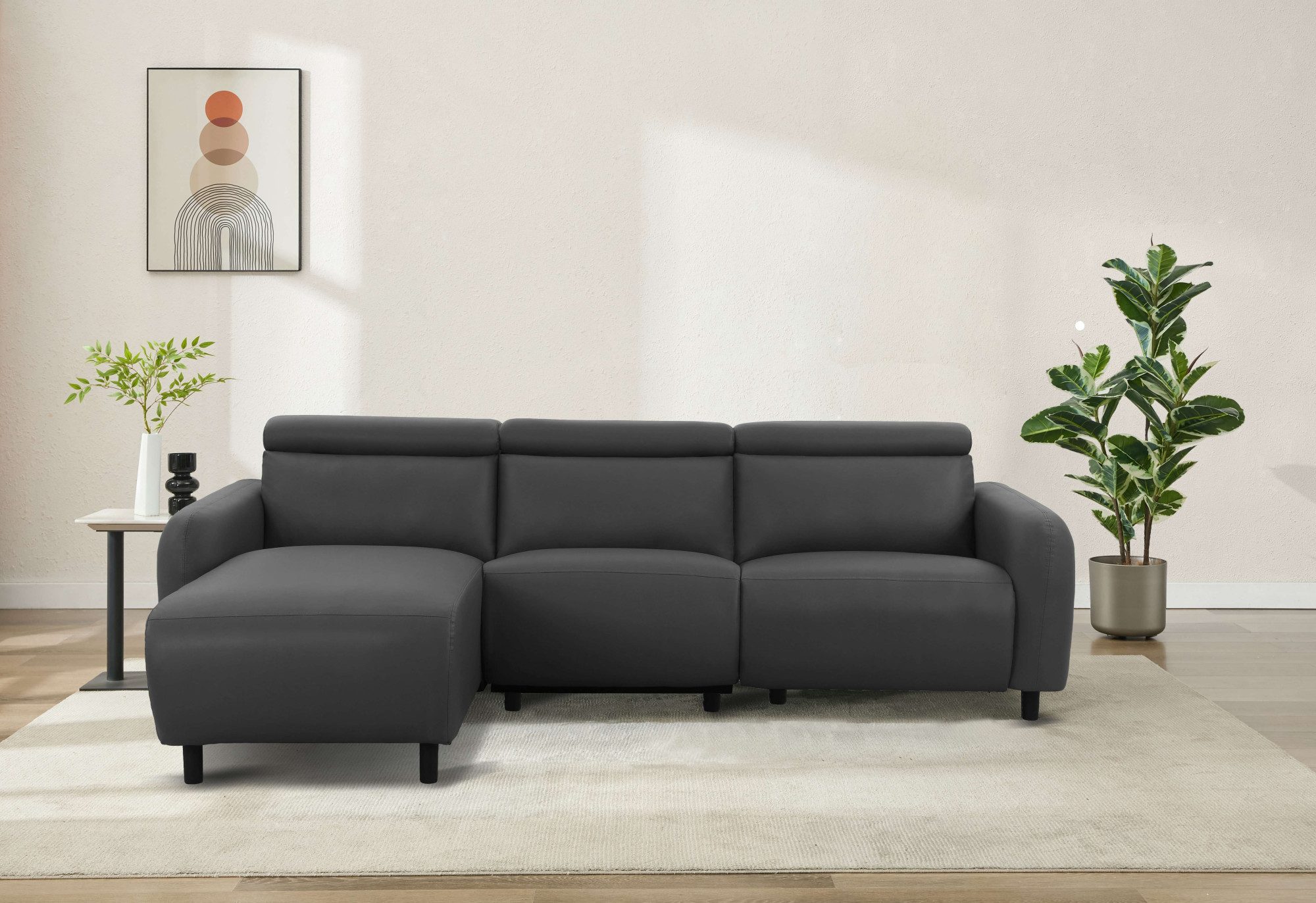 Ecksofa SKAANE Lederoptik, L-Form, 274 cm, manuelle u. elektrische Funktion