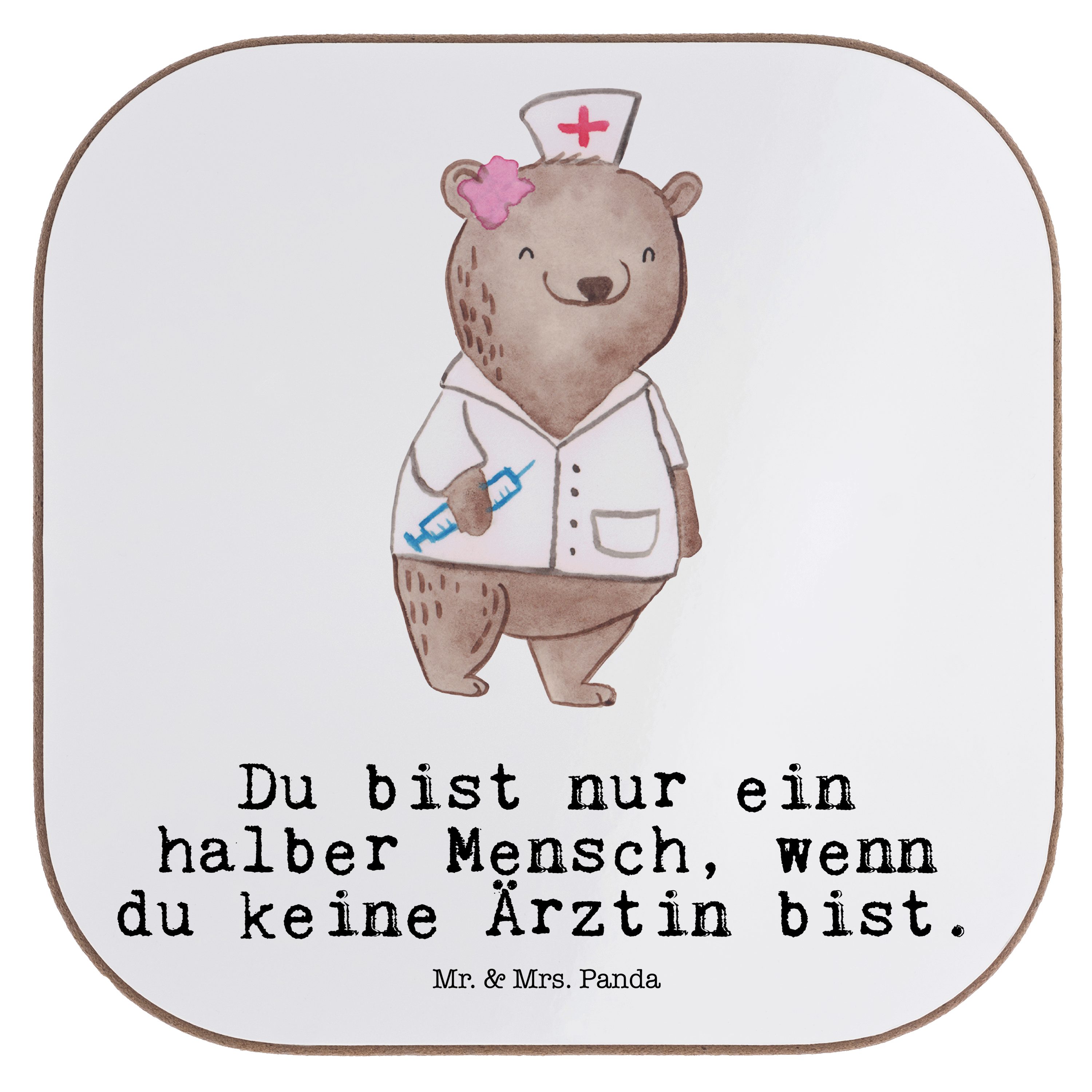 Ärztin Panda mit Geschenk, Herz - & - Weiß Danke, Getränkeuntersetzer Bierdeckel, Unterset, Mrs. Beruf, 1-tlg. Mr.