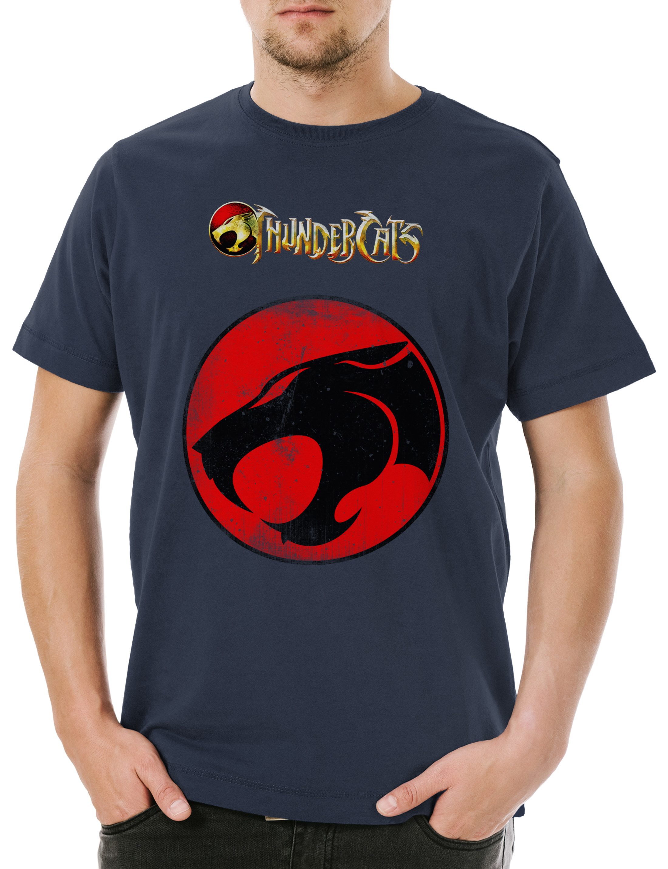 Print-Shirt Vintage Mechanic Cat Logo Herren T-Shirt Thundera Kult Thundercats
