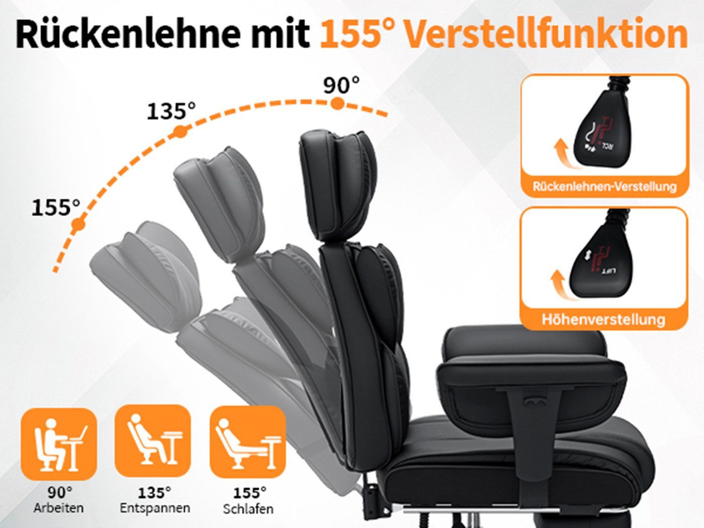 Hoffree Drehstuhl XXL Ergonomischer Bürostuhl Chefsessel Gaming-Stuhl Kunstleder, mit Fußstütze, verstellbarer Kopf- & Armlehnen, Max bis 200 kg – Bild 3 von 5