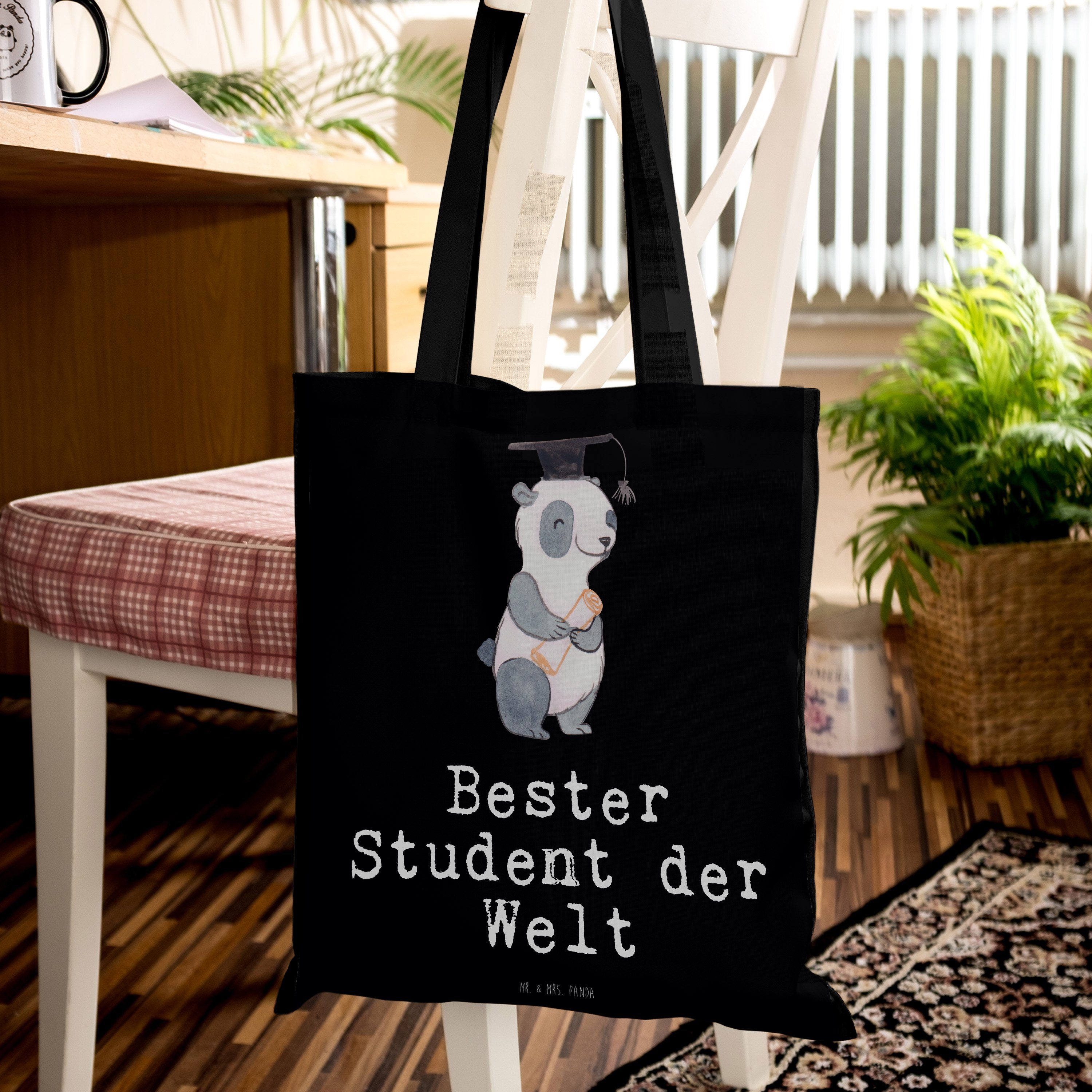 & Tragetasche Mr. Schwarz Geschenk, Einkaufstasche, (1-tlg) Welt der - Student Mrs. Panda Bester - S Panda